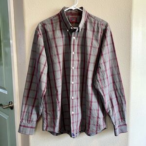 UNTUCKit Shirt Men Size XL Gray Red Plaid Cotton Casual Long Sleeve Button Up